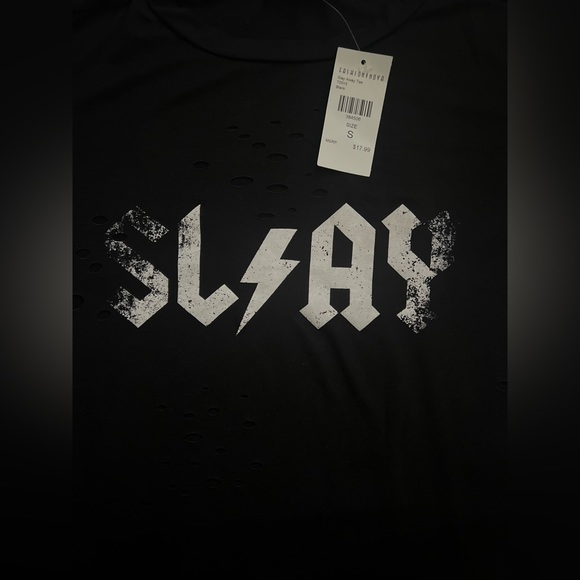 Fashinova (SLAY Away Distressed Black Tee Women’s) Cute top! NEW with tags. - Picture 4 of 10